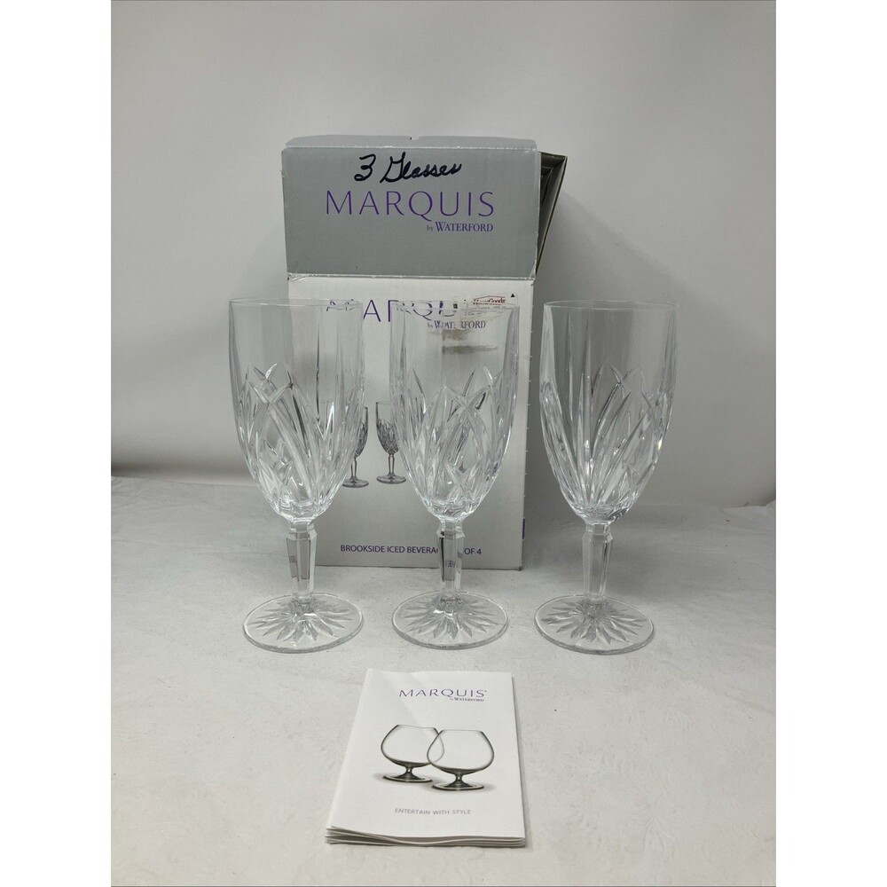 Marquis For Waterford Brookside Set of Three Beverage Glasses Crystal Stemware
